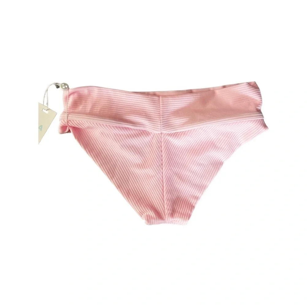 NWT FRANKIE'S BIKINIS Low Cut Ribbed Cheeky Bikini Bottom Ligh Pink XS